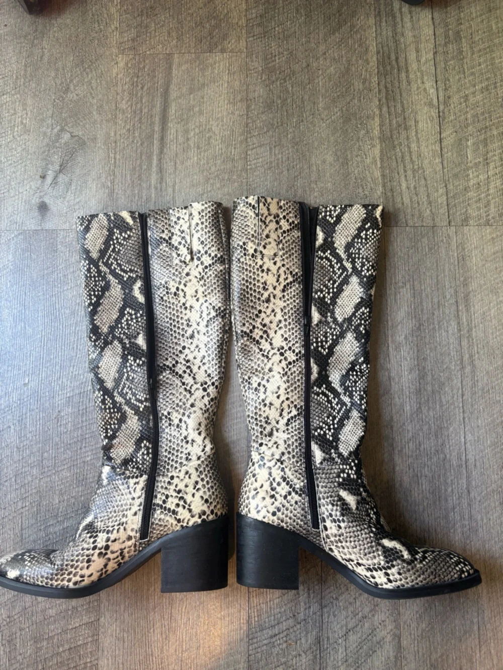 Snake Print Knee Boots - Black & Cream - Picture 6 of 8